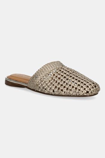 Šľapky Tommy Hilfiger CROCHET METALLIC LEATHER MULE zlatá farba, FW0FW08606