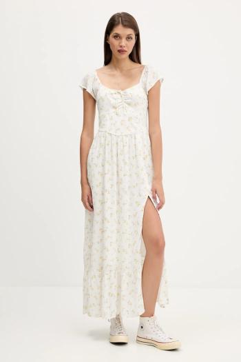 Šaty Hollister Co. biela farba, maxi, áčkový strih, KI359-5298