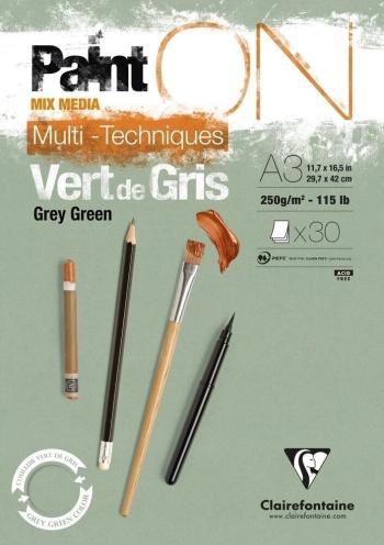 Clairefontaine Paint'On Pad Grey Green Glued Skicár A3 250 g