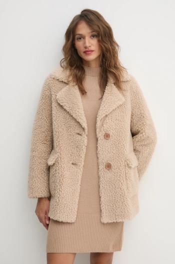 Kabát s prímesou vlny Sisley béžová farba, prechodný, oversize, 24C7LN053