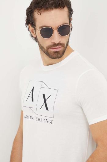 Bavlnené tričko Armani Exchange pánske, béžová farba, s potlačou, 3DZTAD ZJ9AZ