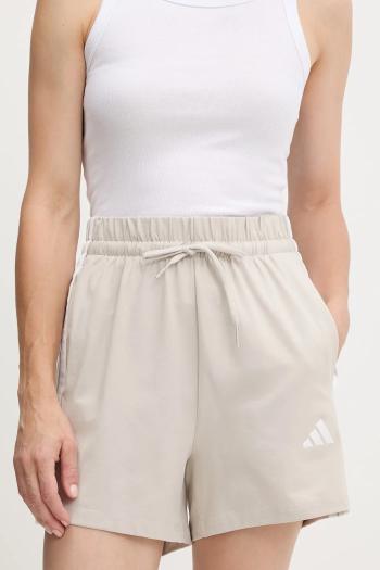 Šortky adidas Essentials 3-Stripes béžová farba, s nášivkou, vysoký pás, JE1195