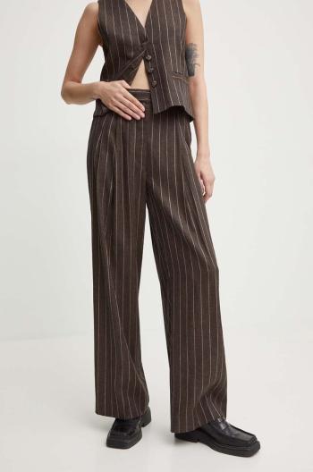 Ľanové nohavice Day Birger et Mikkelsen Enzo - Casual Linen Stripe hnedá farba, široké, vysoký pás, DAY65243238