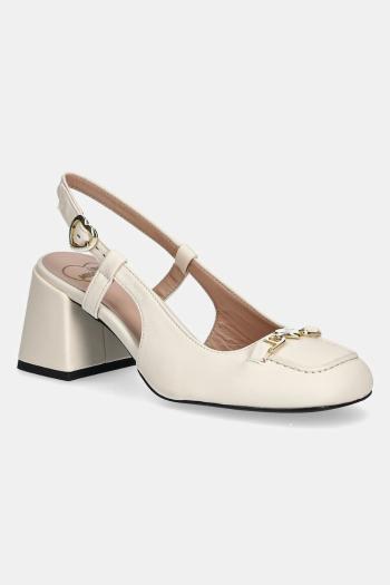 Kožené lodičky Love Moschino béžová farba, na podpätku, s otvorenou pätou, JA10107G1MIA0110
