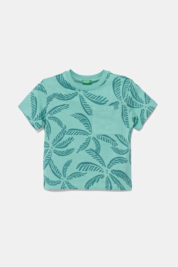 Detské bavlnené tričko United Colors of Benetton tyrkysová farba, vzorované, 3PDQG10JN