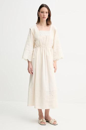 Ľanové šaty Weekend Max Mara béžová farba, maxi, áčkový strih, 2515221182600