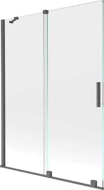 MEXEN/S - Velar Dvojkrídlová posuvná vaňová zástena 130 x 150 cm, transparent, šedá kartáčovaná 896-130-000-01-66