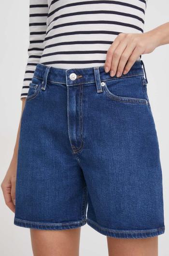 Rifľové krátke nohavice Tommy Hilfiger dámske, tmavomodrá farba, jednofarebné, vysoký pás, WW0WW41320
