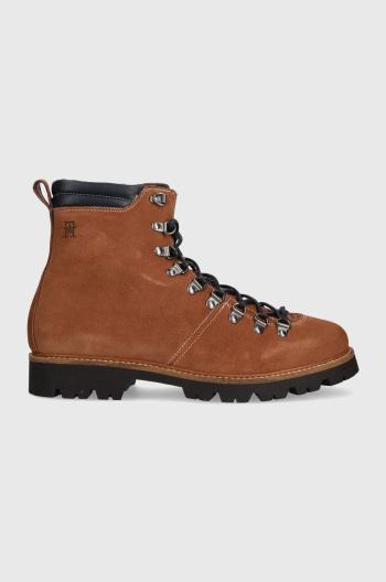 Semišové workery Tommy Hilfiger HILFIGER W MIX SUEDE HOOKS BOOT pánske, hnedá farba, FM0FM04764