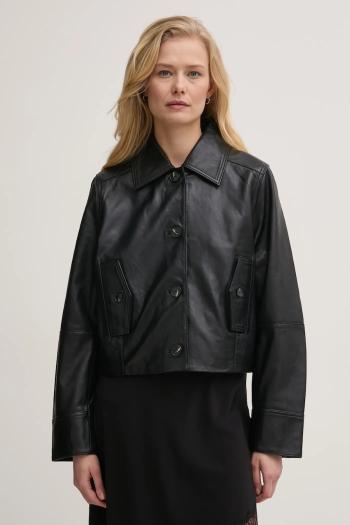 Kožená bunda ZADIG&VOLTAIRE dámska, čierna farba, prechodná, RWOW01247