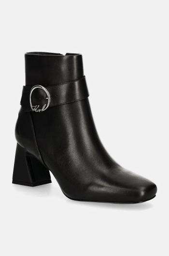 Kožené členkové topánky Karl Lagerfeld BEATA dámske, čierna farba, na podpätku, KL31444
