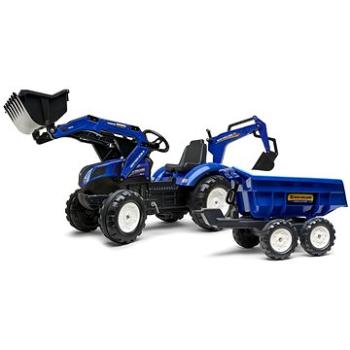 Traktor šliapací New Holland T modrý s prednou a zadnou lyžicou (3016203090233)