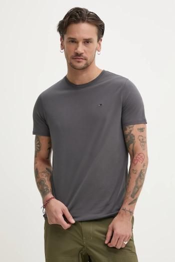 Bavlnené tričko Tommy Jeans pánske, šedá farba, jednofarebné, DM0DM04411