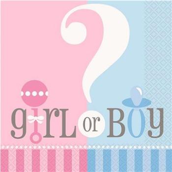 Obrúsky gender reveal „girl or boy“ – „dievča alebo chlapec“ – 16 ks – 33 × 33 cm (11179473823)