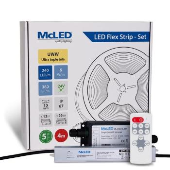 McLED  LED páska- sada 4 m, 240 LED/m, UWW, 6 W/m, DC 24V, 380 lm/m, CRI90, IP67, 10 mm, vodič 3 m ML-126.036.90.S04001