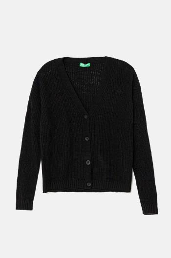 Detský kardigan s prímesou vlny United Colors of Benetton čierna farba, 126WC601O
