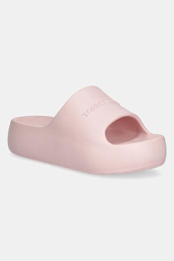 Šľapky Tommy Jeans CHUNKY POOL SLIDE ESS dámske, ružová farba, na platforme, EN0EN02879