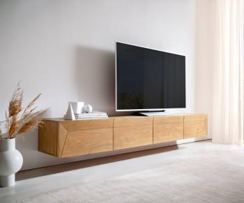 TV stolík Kayu 220 cm akácia prírodná 4 dvierka závesné