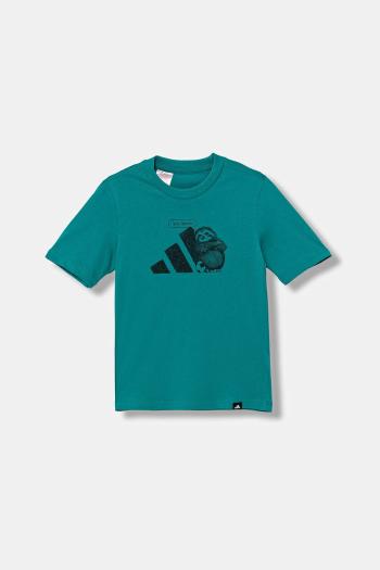 Detské bavlnené tričko adidas zelená farba, s potlačou, JV5253