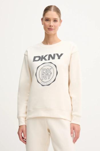 Mikina Dkny béžová farba, s potlačou, DP5T1340