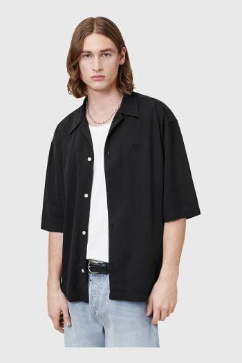 Košeľa AllSaints RIALTO čierna farba, voľný strih, M161SC