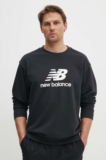 Mikina New Balance Stacked Logo French pánska, čierna farba, s potlačou, MT41500BK