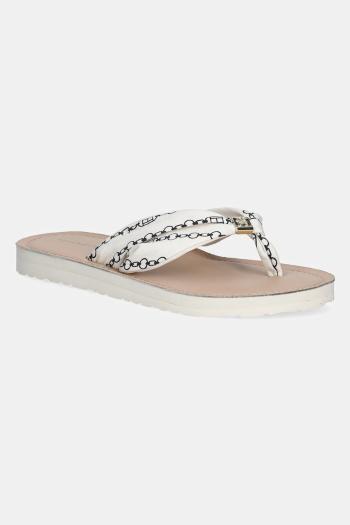 Šľapky Tommy Hilfiger TH CHAIN PRINT ELEVATED SANDAL dámske, biela farba, na plochom podpätku, FW0FW08519