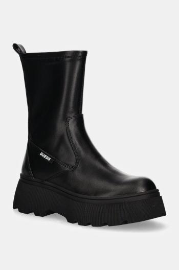 Členkové topánky Guess NEREA dámske, čierna farba, na platforme, FLFNER ELE10