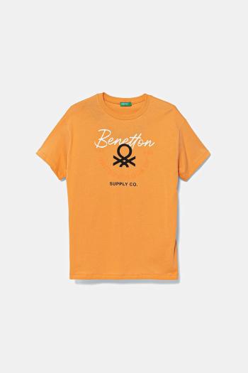 Detské bavlnené tričko United Colors of Benetton oranžová farba, s potlačou, 3I1XC10OO