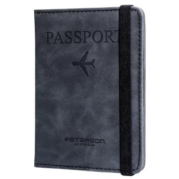 Czarne etui na paszport ze skóry ekologicznej zamykane gumką - Peterson