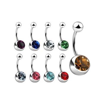 Piercing do pupku z ocele so zirkónom, rôzne farby - Farba zirkónu: Ružová - P
