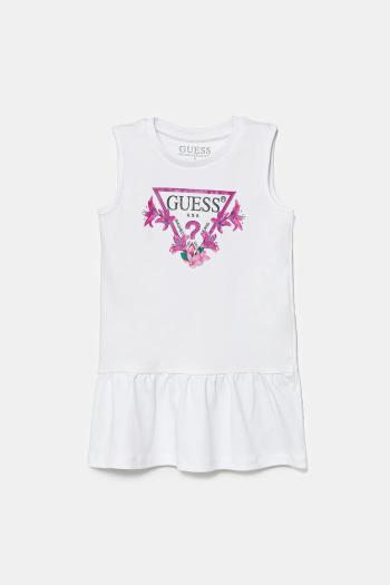 Dievčenské bavlnené šaty Guess biela farba, mini, rovný strih, K4RK23 KA6W4