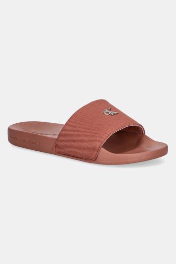 Šľapky Calvin Klein Jeans SLIDE MONOGRAM HARDWARE dámske, ružová farba, YW0YW01713