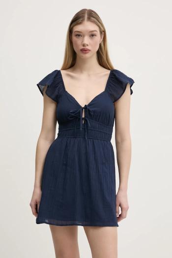 Bavlnené šaty Hollister Co. tmavomodrá farba, mini, áčkový strih, KI359-5041