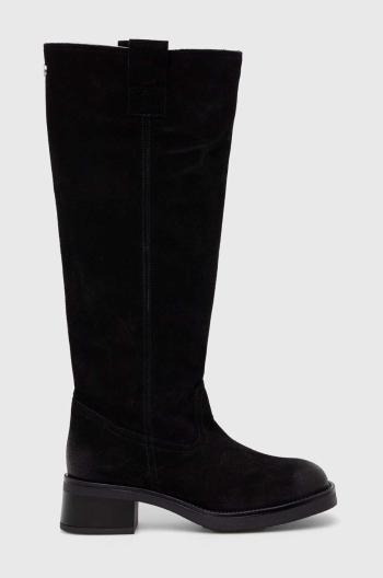 Semišové čižmy Steve Madden Banner dámske, čierna farba, na plochom podpätku, SM11003092