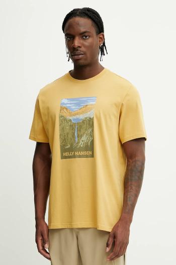 Bavlnené tričko Helly Hansen MASSIF GRAPHIC pánske, žltá farba, s potlačou, 54600
