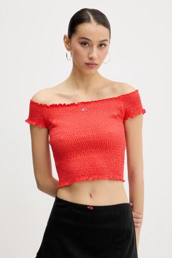 Blúzka Tommy Jeans oranžová farba, jednofarebná, DW0DW20238