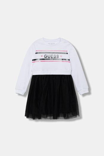 Dievčenské bavlnené šaty Guess biela farba, midi, áčkový strih, K5YK01 KB8R0