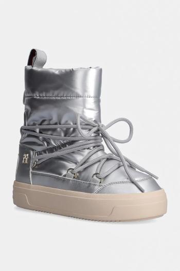 Snehule Tommy Hilfiger LACE-UP METALLIC SNOWBOOT strieborná farba, FW0FW08442