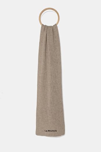 Vlnený šál La Mania MERINOWOOL béžová farba, s nášivkou, MERINOWOOL.SCARF