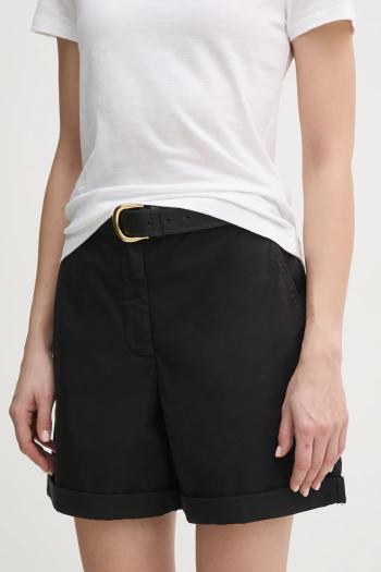 Šortky Tommy Hilfiger dámske, čierna farba, jednofarebné, vysoký pás, WW0WW42457