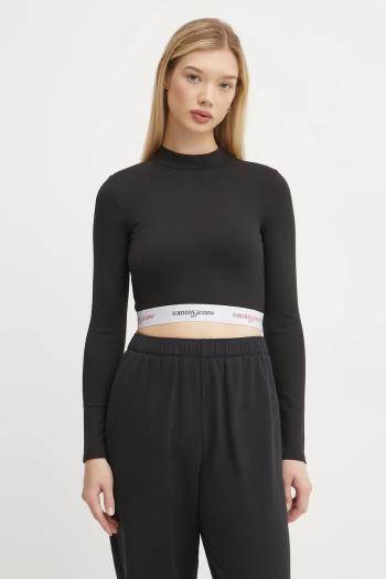 Tričko s dlhým rukávom Tommy Jeans dámske, čierna farba, s polorolákom, DW0DW19510