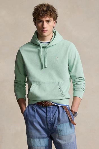 Bavlnená mikina Polo Ralph Lauren pánska, zelená farba, s kapucňou, jednofarebná, 710916690