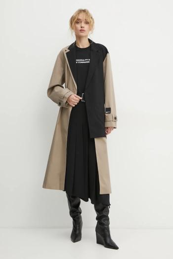 Kabát Karl Lagerfeld Jeans dámsky, béžová farba, prechodný, A1W15011