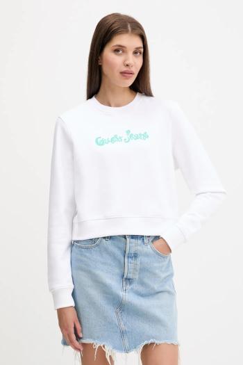 Bavlnená mikina Guess Jeans biela farba, s potlačou, W5YQ15 K68I4