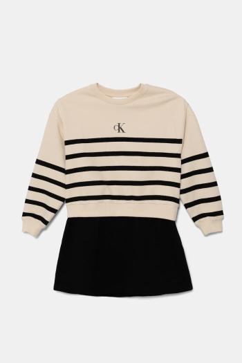 Dievčenské bavlnené šaty Calvin Klein Jeans béžová farba, mini, áčkový strih, IG0IG02963