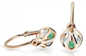 Cutie Jewellery Slušivé detské náušnice z ružového zlata C2265-10-X-4 zelená