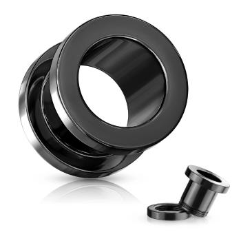 Tunel do ucha z 316L ocele - lesklý povrch čiernej farby, PVD povrchová úprava - Hrúbka: 6 mm 