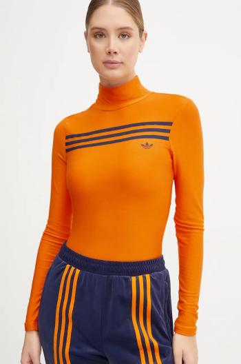 Tričko s dlhým rukávom adidas Originals dámske, oranžová farba, s polorolákom, JN8313