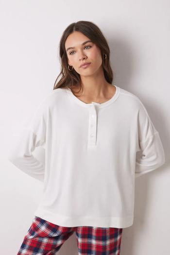 Pyžamové tričko s dlhým rukávom women'secret MIX AND MATCH PERFECT MATCH dámske, béžová farba, 3278427